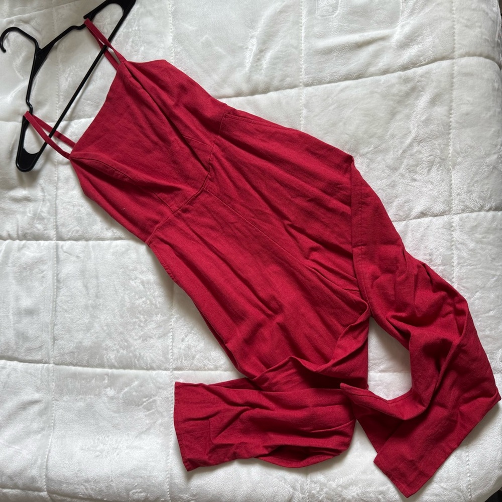 Red Linen Jumpsuit